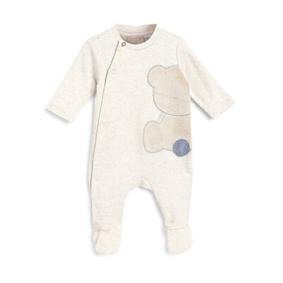 Boys Light Natural Applique Front Opening Babysuit